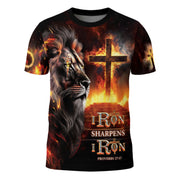 Iron Sharpens Iron Proverbs 27:17 Fiery Lion Christian T-Shirt