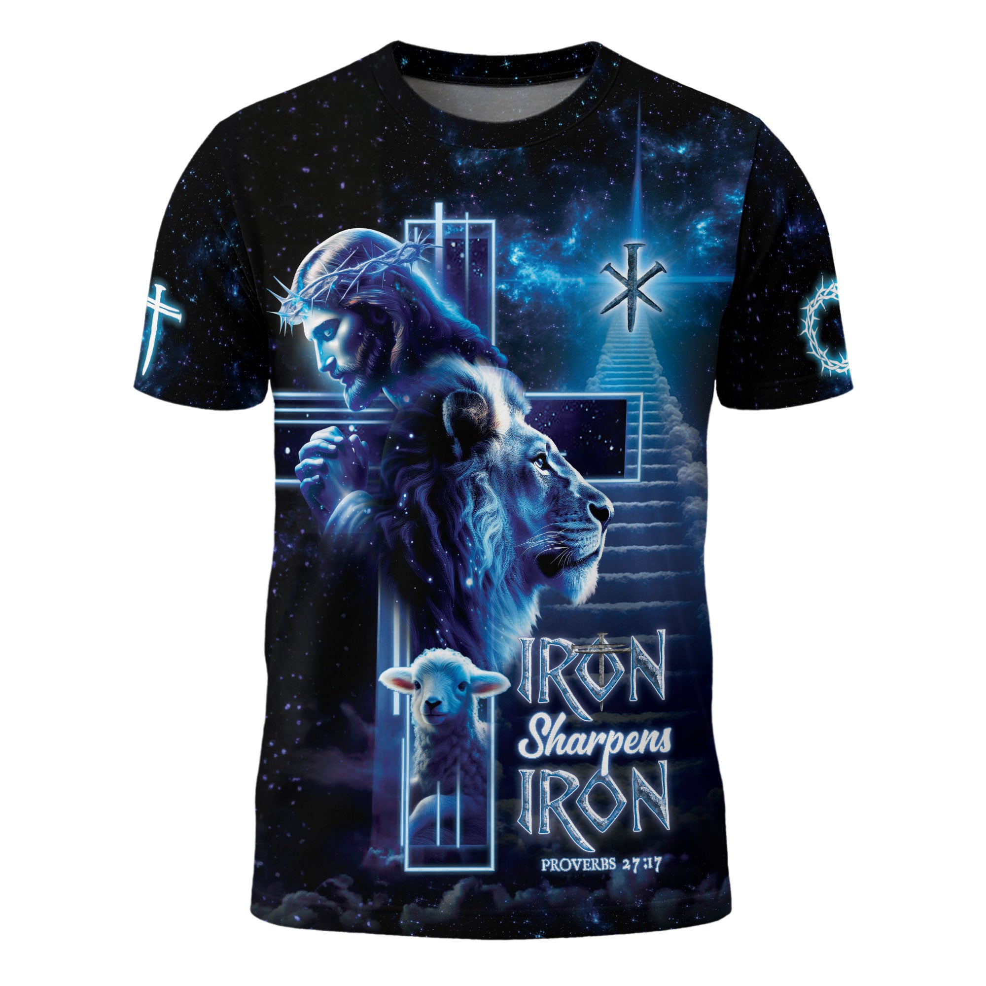 Iron Sharpens Iron Proverbs 27:17 Cosmic Christian T-Shirt