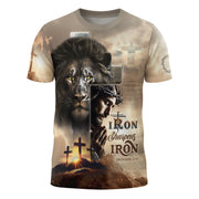 Iron Sharpens Iron Proverbs 27:17 Lion And Jesus T-Shirt