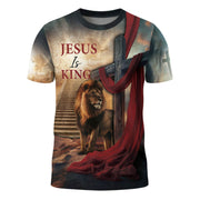 Jesus Is King Majestic Lion And Royal Red Sash T-Shirt - Rust Field Wear