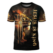 Jesus Is King Glowing Cross Of Light And Lion T-Shirt - Rust Field Wear