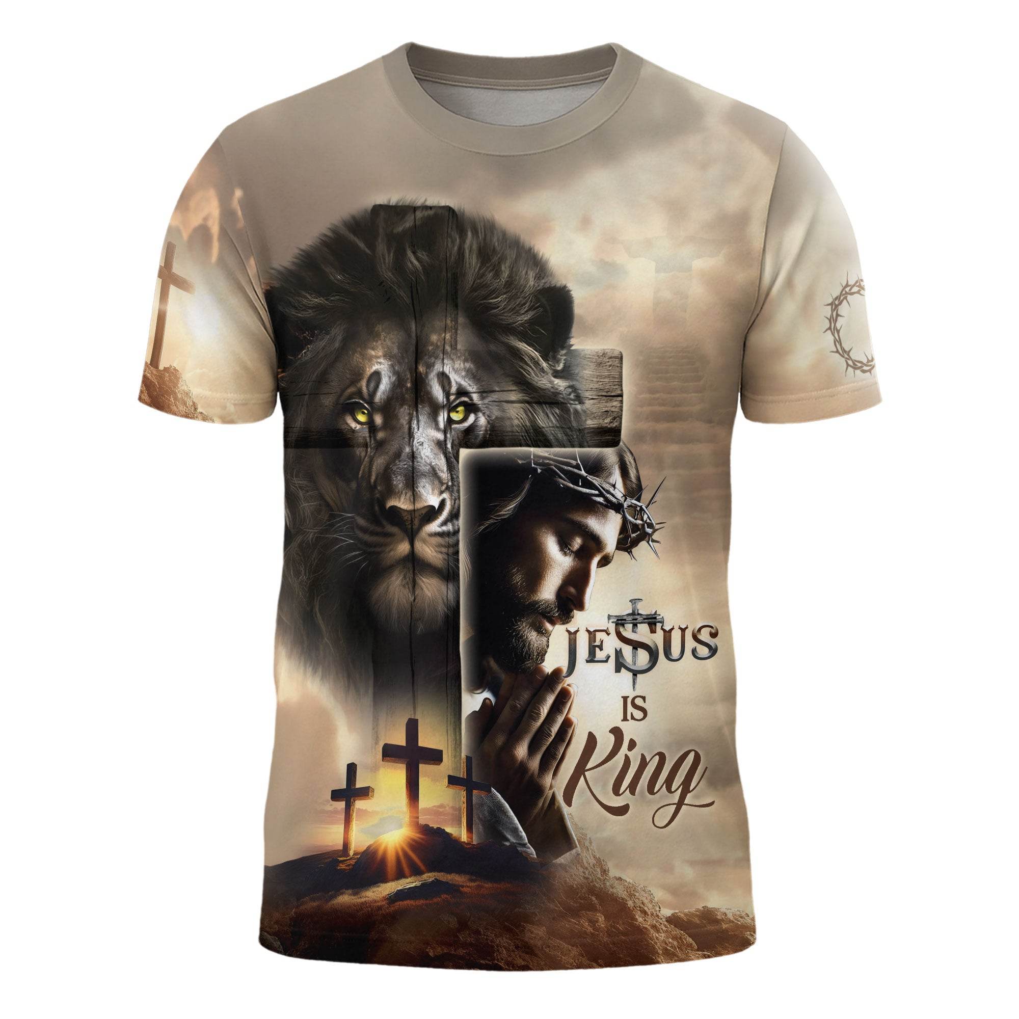 The Risen King Is Lord Of All Lion And Cross Religious T-Shirt - Rust Field Wear