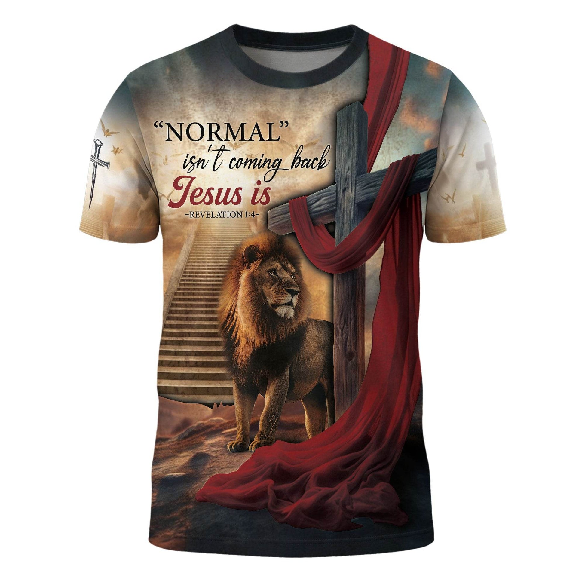 Revelation 1:4 Stairway To Heaven Lion Of Judah T-Shirt - Rust Field Wear