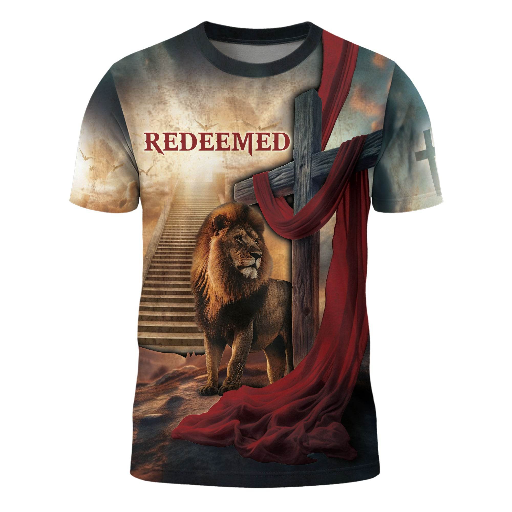 Redeemed By The King Lion And Stairway To Heaven T-Shirt - Rust Field Wear