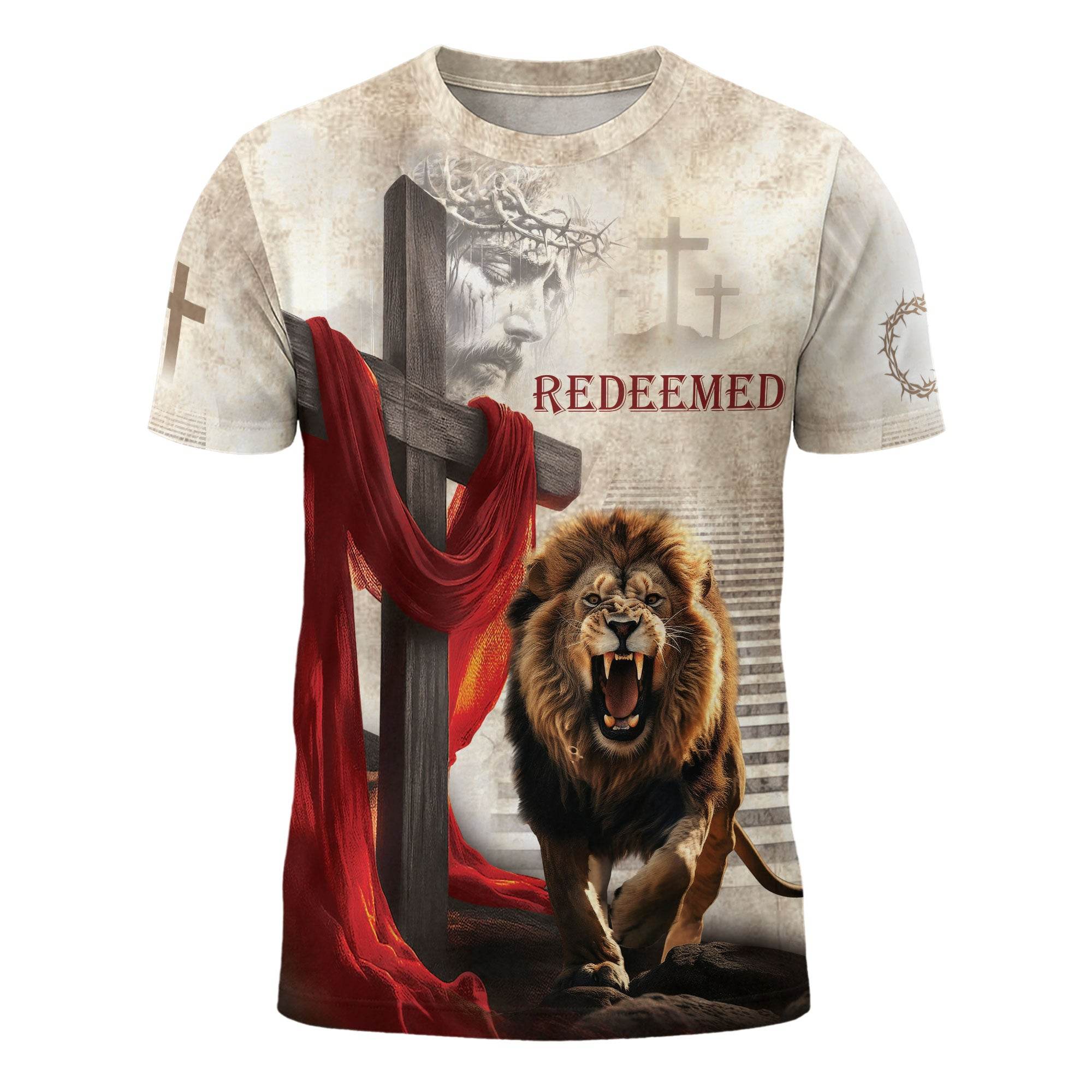 The Roaring Redeemer Lion And Cross "Redeemed" T-Shirt