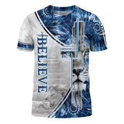 The Gaze Of Truth "Believe" Blue Eyed Lion Religious T-Shirt