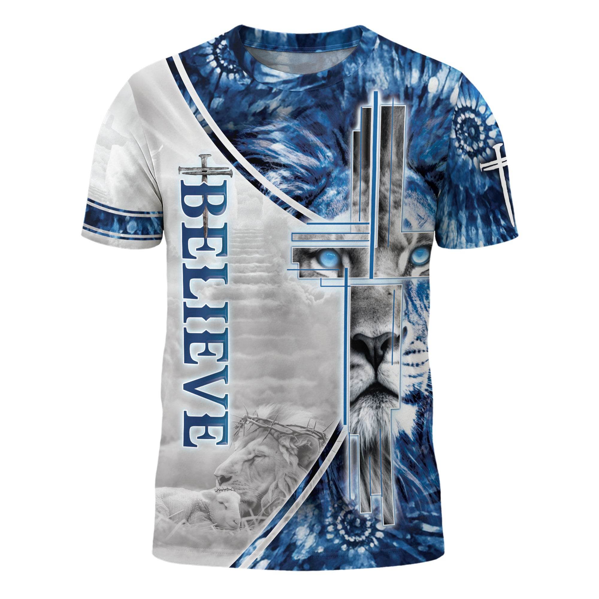 The Gaze Of Truth "Believe" Blue Eyed Lion Religious T-Shirt