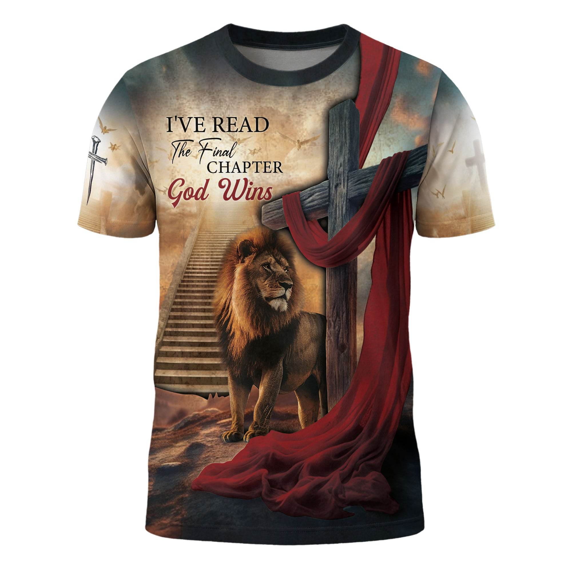I’ve Read The Final Chapter God Wins Lion Cross Christian Faith T-Shirt - Rust Field Wear