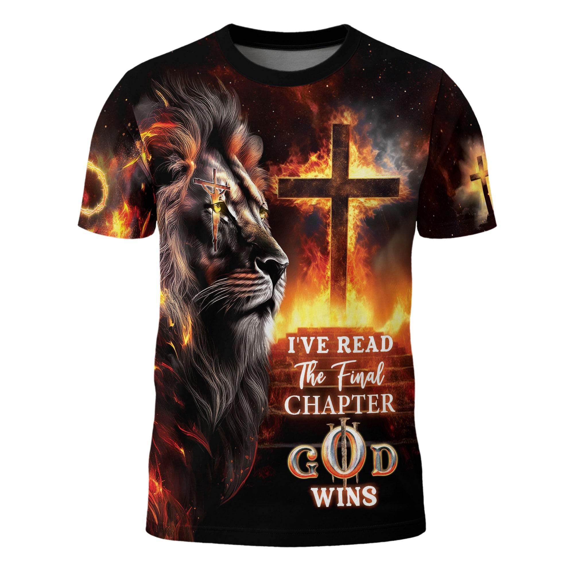 I've Read The Final Chapter God Wins Lion Cross Fire T-Shirt - Rust Field Wear