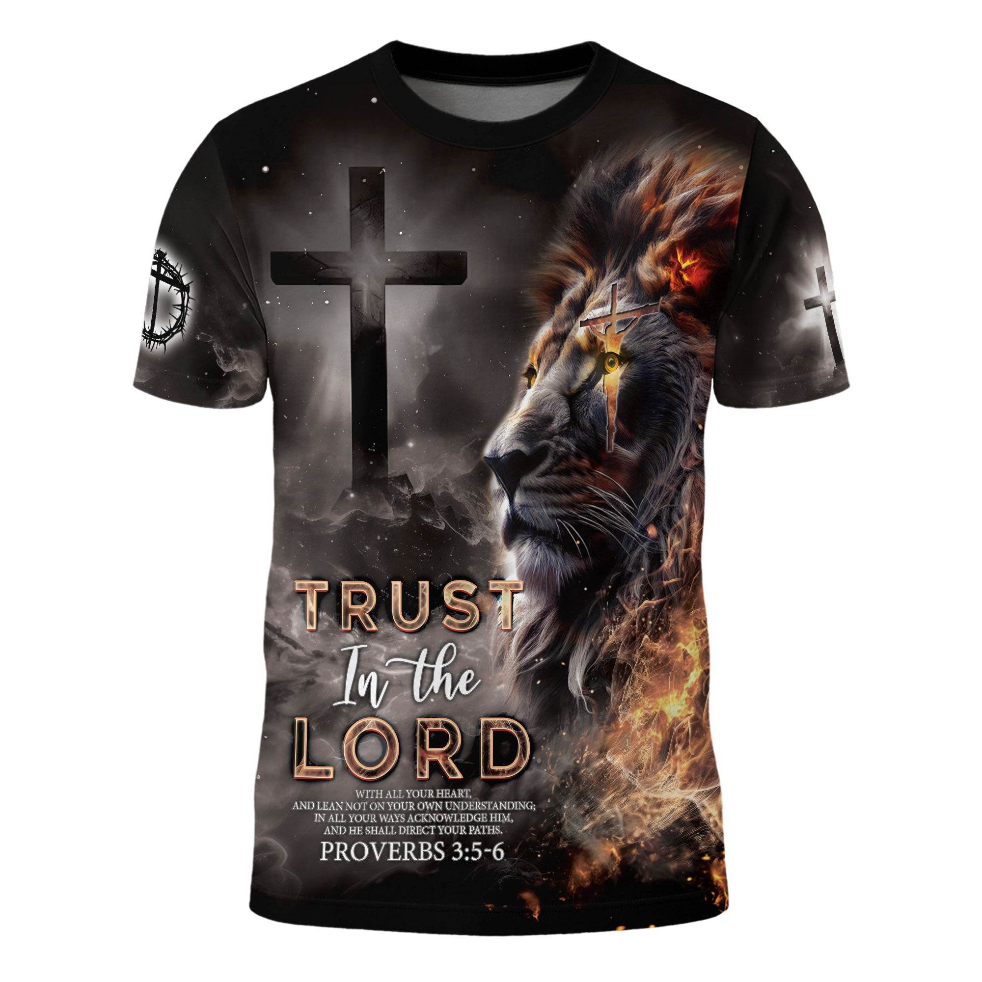 Trust In The Lord Proverbs 3:5-6 Fiery Lion Christian T-Shirt - Rust Field Wear