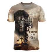 Trust in the Lord Proverbs 3:5-6 Resurrection Cross & Lion Christian T-Shirt - Rust Field Wear