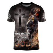 One Nation Under God Fiery Lion Cross Christian T-Shirt - Rust Field Wear