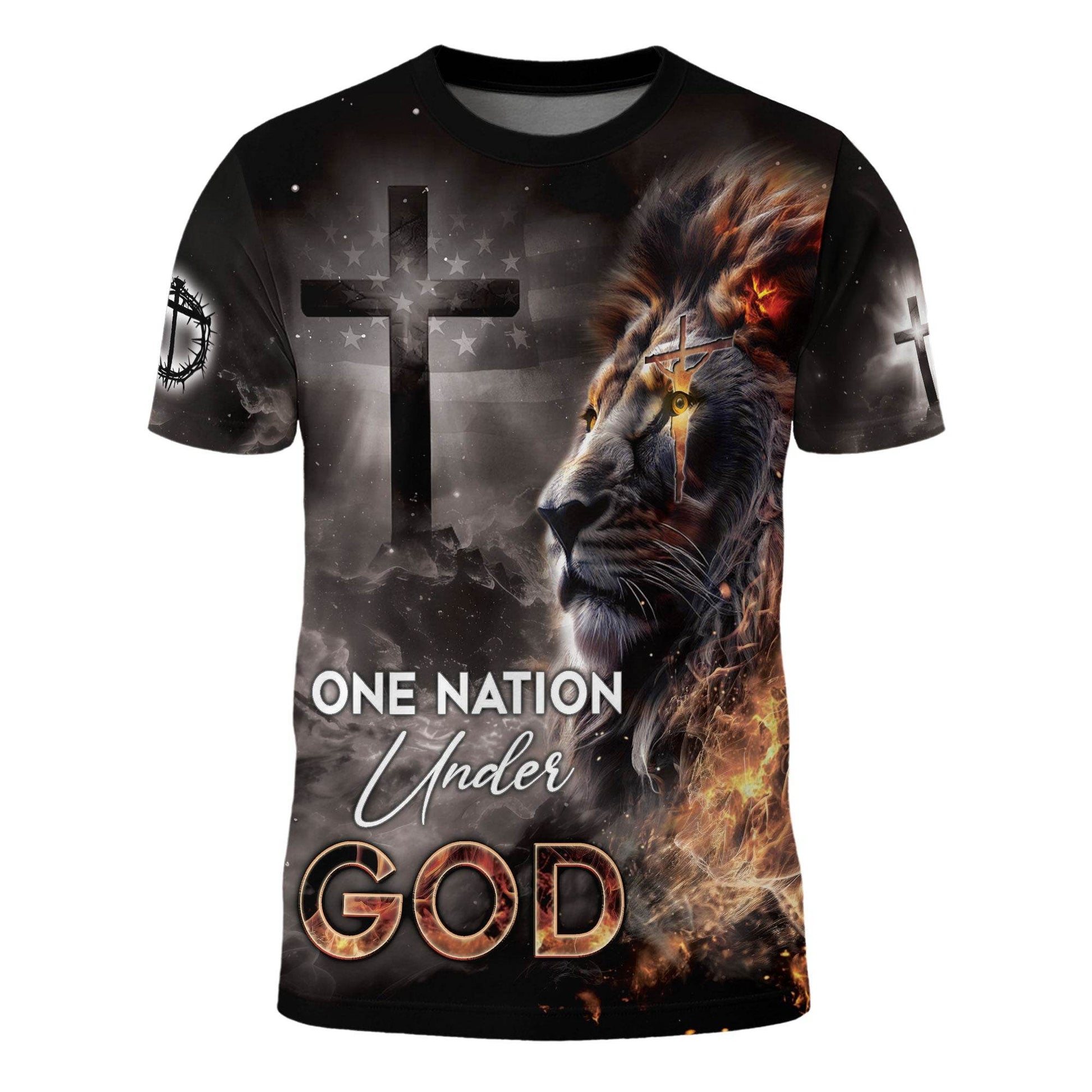 One Nation Under God Fiery Lion Cross Christian T-Shirt - Rust Field Wear