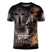 Yeshua Lion of Judah & Fiery Cross Christian T-Shirt - Rust Field Wear