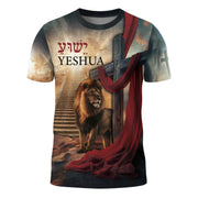 Yeshua Lion of Judah with Cross & Red Cloth Christian T-Shirt - Rust Field Wear