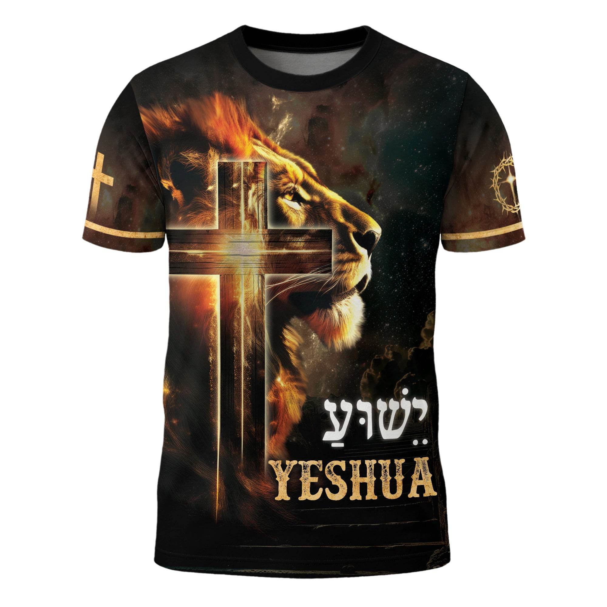 Yeshua Lion of Judah & Radiant Cross Christian T-Shirt - Rust Field Wear