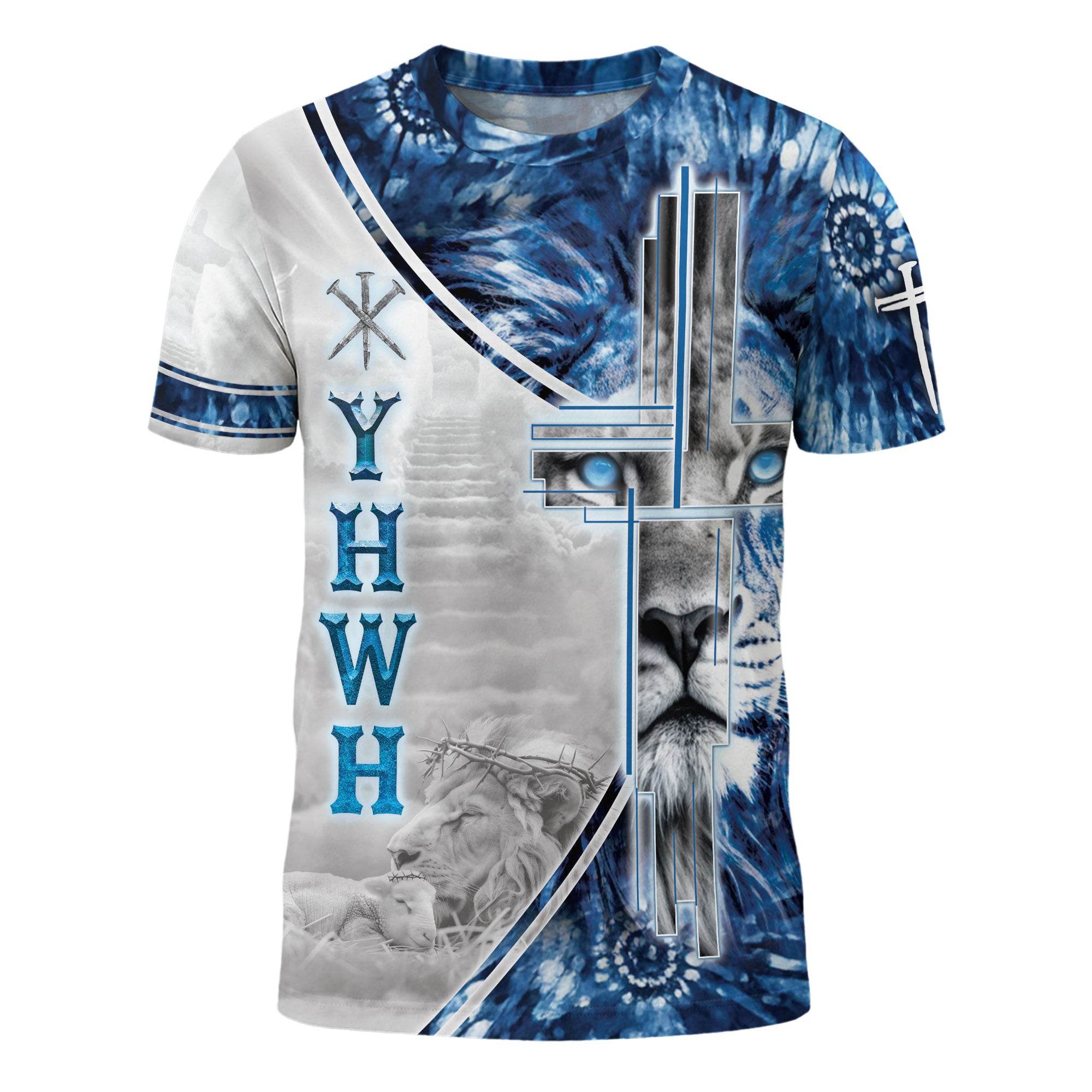 YHWH Jesus Lion & Lamb Heavenly Blue Christian T-Shirt - Rust Field Wear
