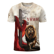 YHWH Jesus & Roaring Lion Cross Christian T-Shirt - Rust Field Wear
