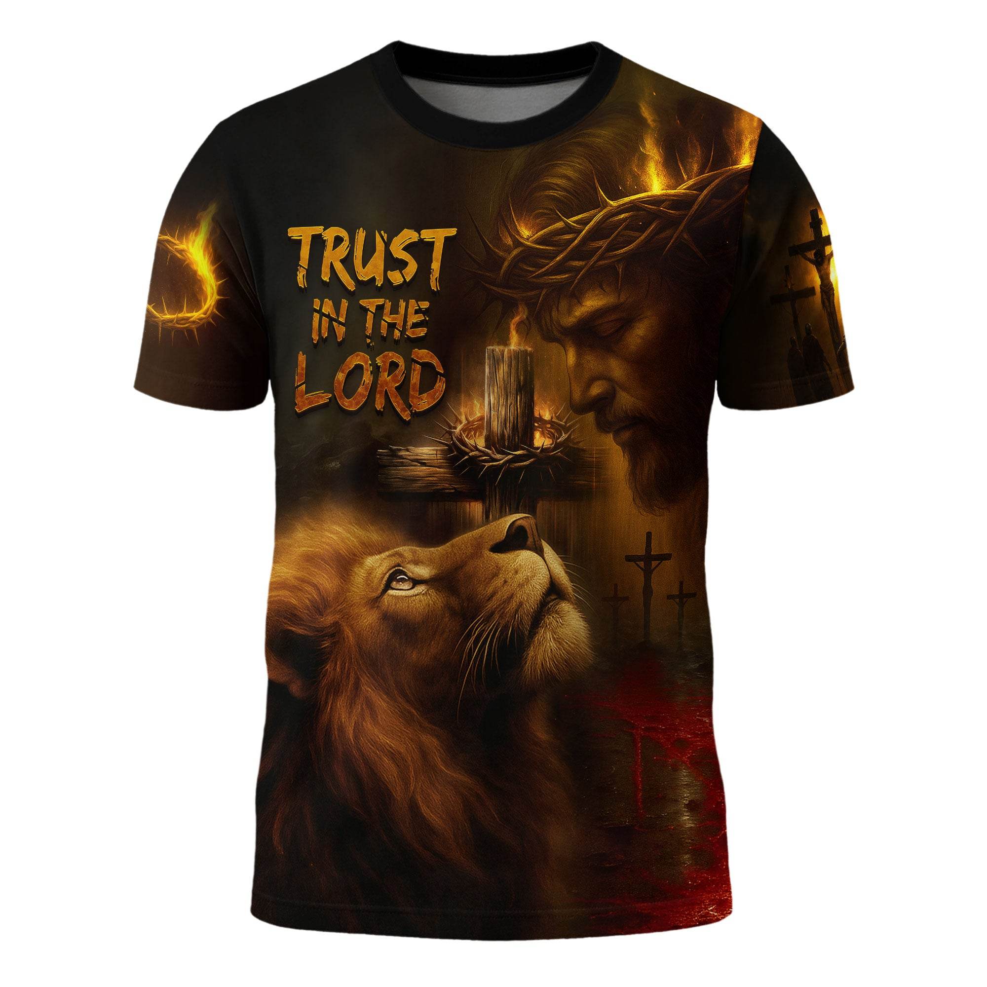 Trust In The Lord Crown of Thorns & Lion Christian T-Shirt - Rust Field Wear