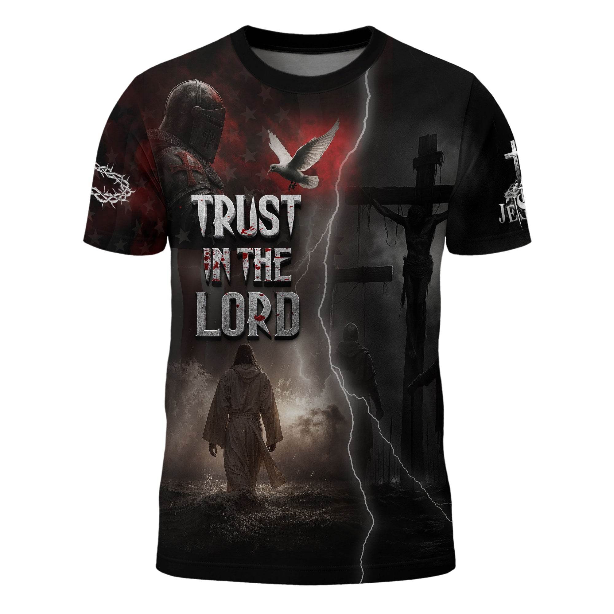 Trust In The Lord Knight Cross & Lion Christian T-Shirt - Rust Field Wear