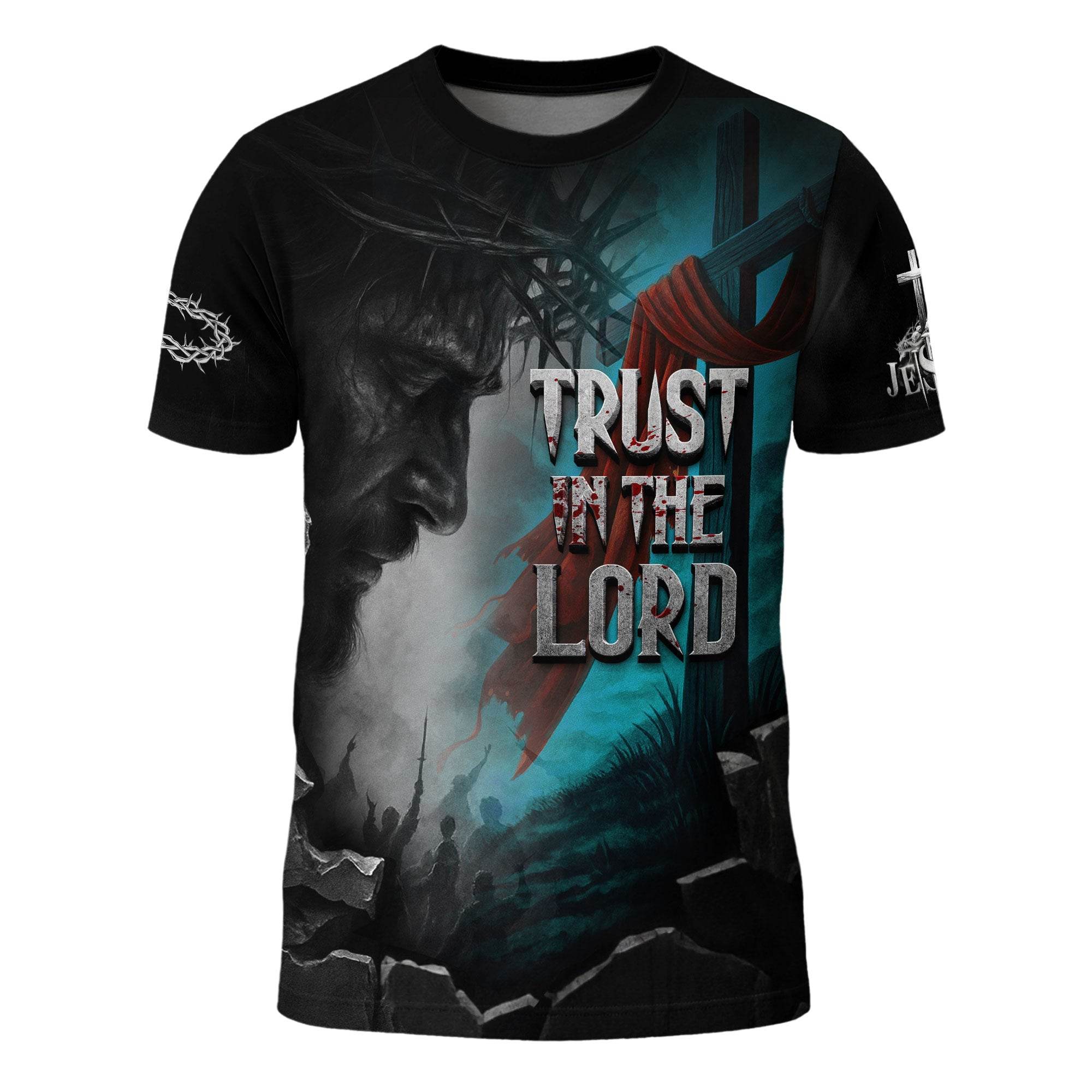 Trust In The Lord Cross & Lion Design T-Shirt - Rust Field Wear