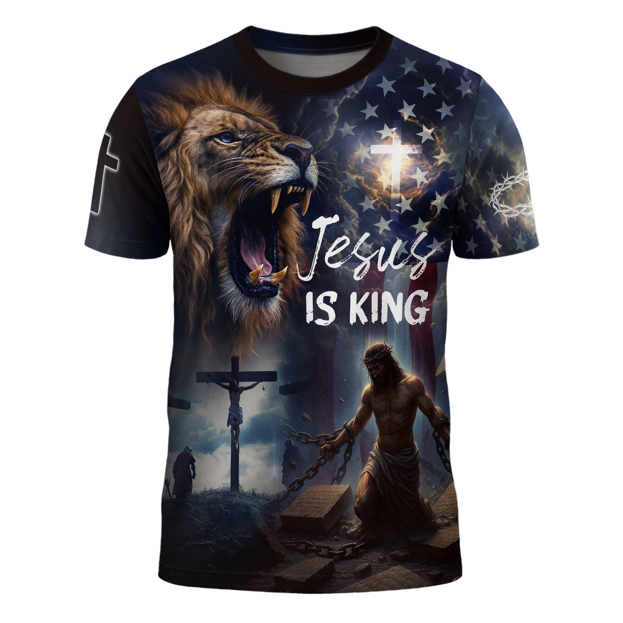 Jesus Is King Lion & Cross Christian T-Shirt