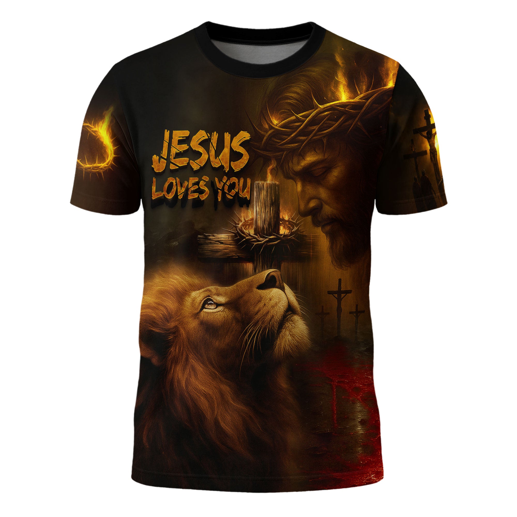 Jesus Loves You Fire of Faith Lion Christian T-Shirt