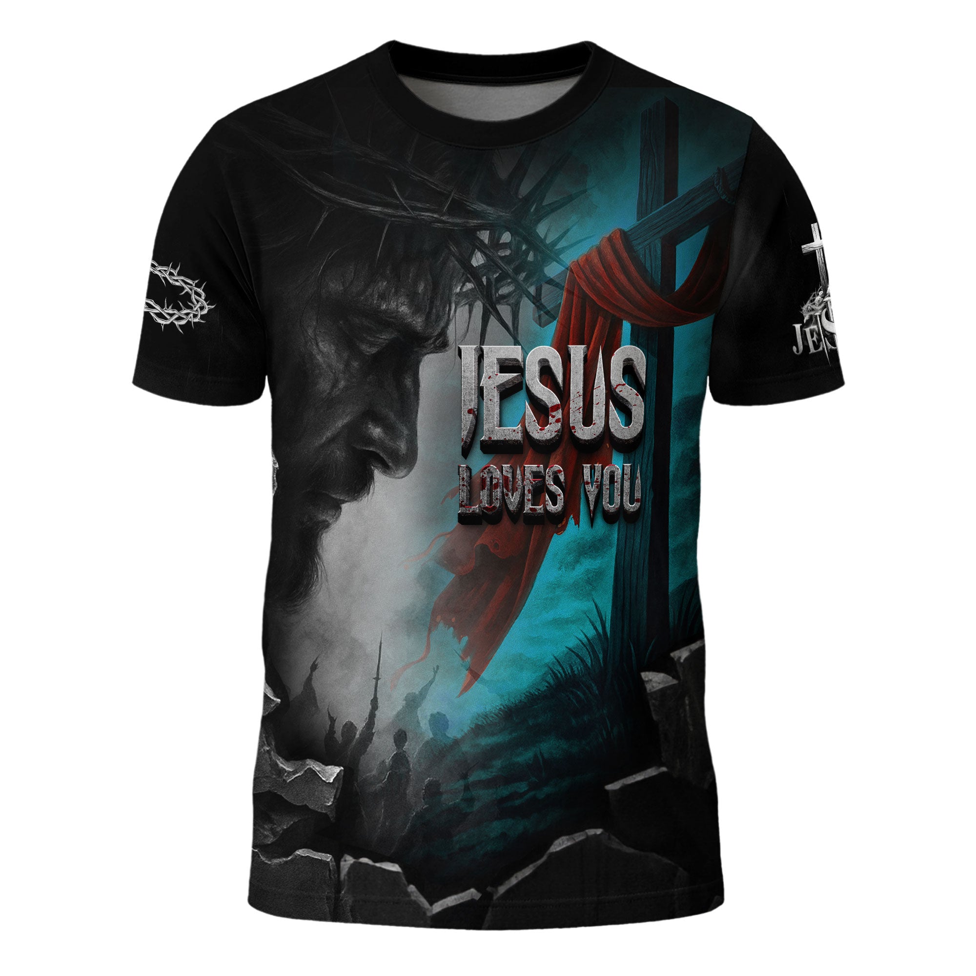 Jesus Loves You Cross of Redemption Lion Christian T-Shirt