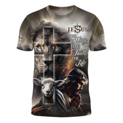 Jesus The Way The Truth The Life Lion Lamb Cross T-Shirt
