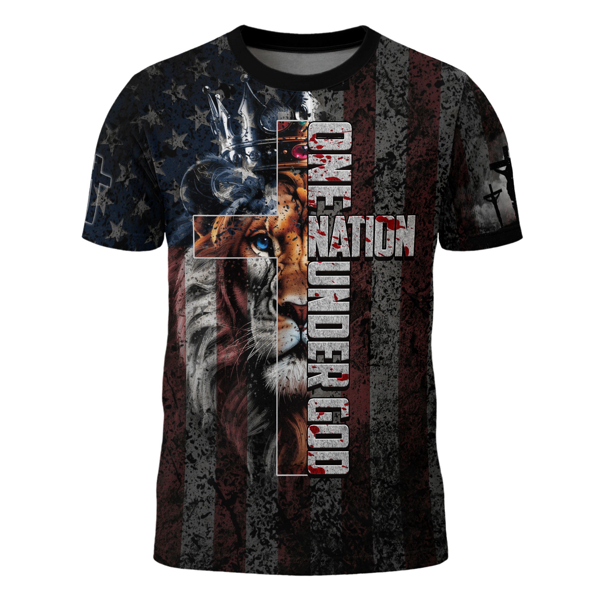 One Nation Under God Lion & Cross Christian T-Shirt