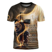 I Can Do All Things Through Christ Lion Cross Lightning T-Shirt - Rust Field Wear