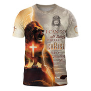 I Can Do All Things Through Christ Lightning Cross & Lion T-Shirt - Rust Field Wear