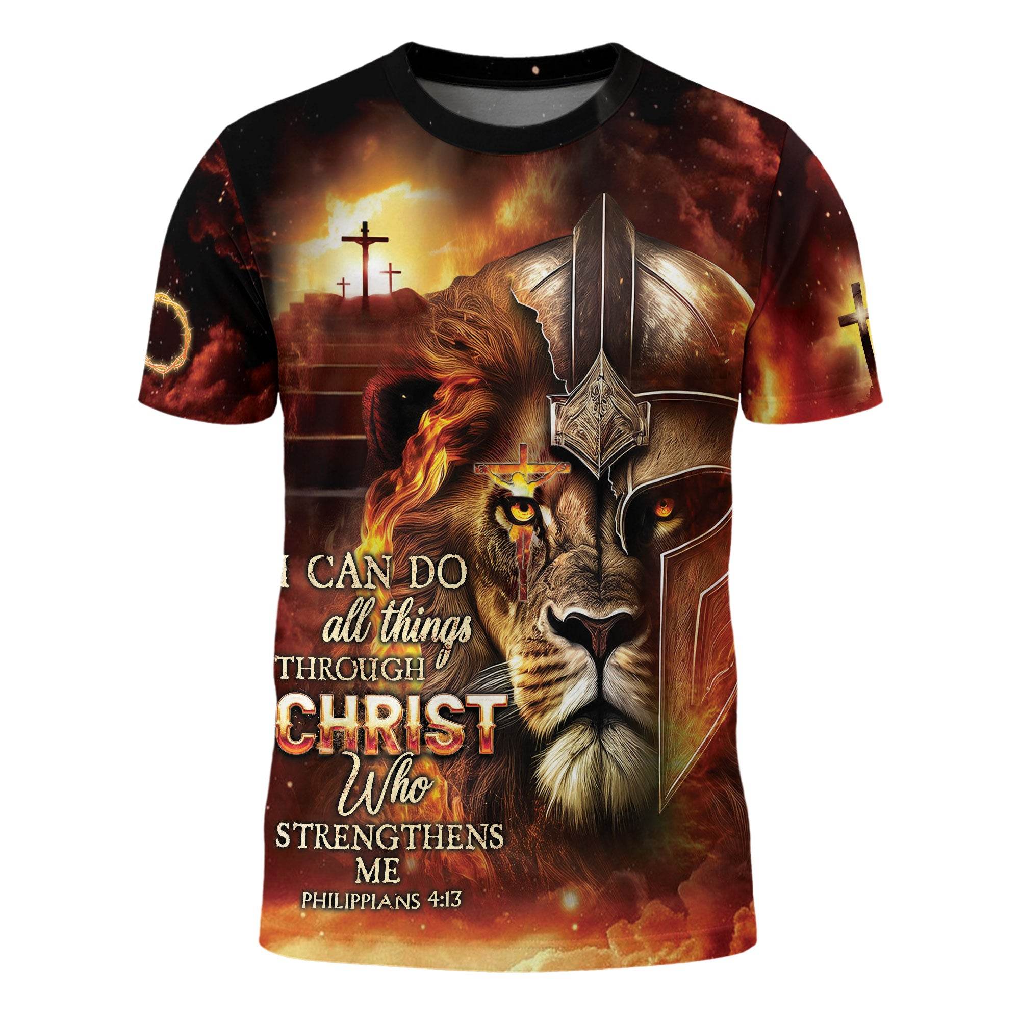 I Can Do All Things Through Christ Lion Warrior Cross T-Shirt - Rust Field Wear