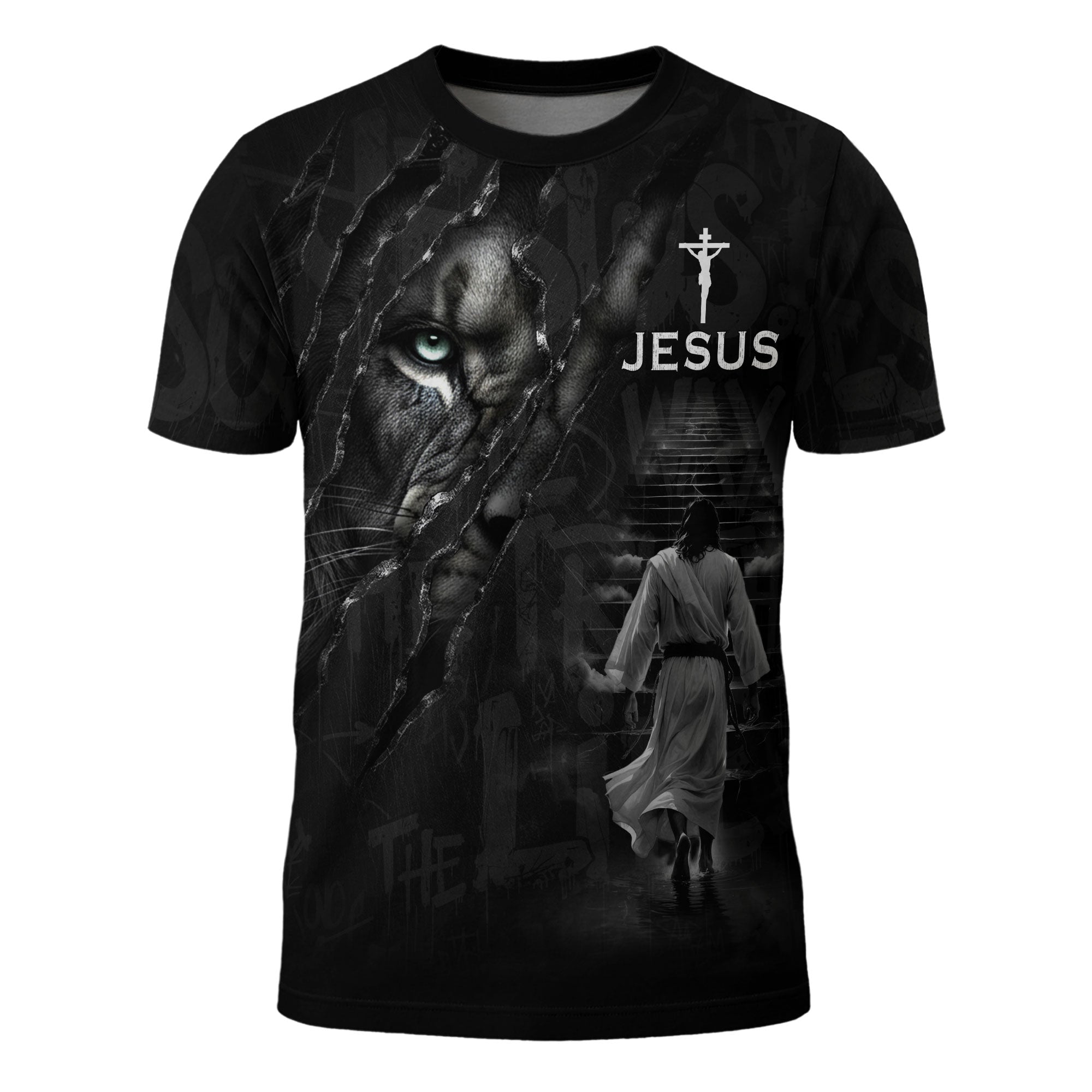 Jesus The Way The Truth The Life Lion Eye Cross Christian T-Shirt