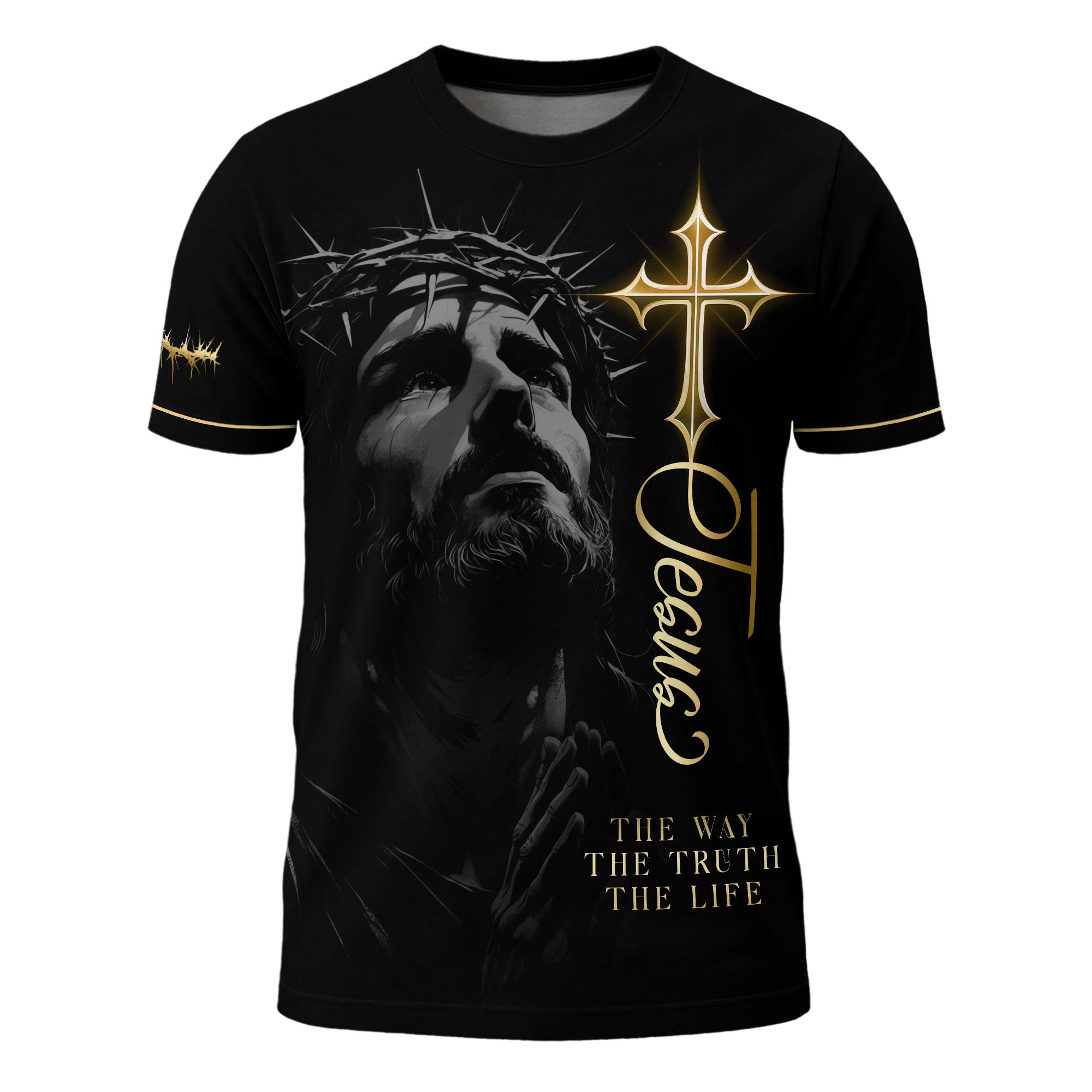 Jesus The Way The Truth The Life Golden Cross Lion Christian T-Shirt