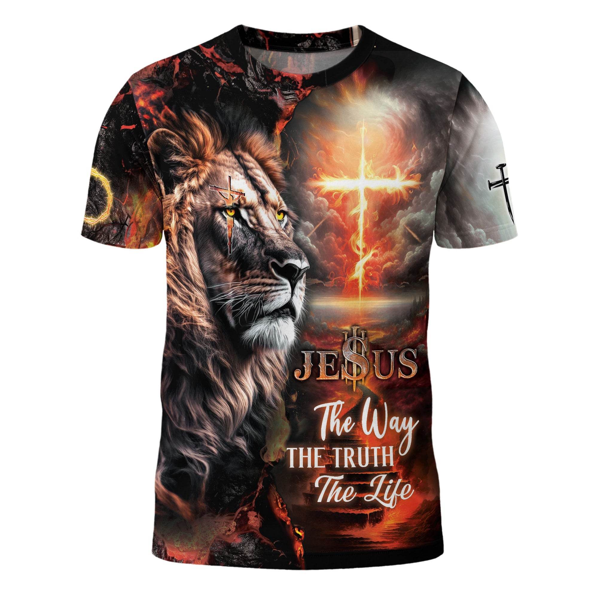 Jesus The Way The Truth The Life Lion Cross T-Shirt - Rust Field Wear
