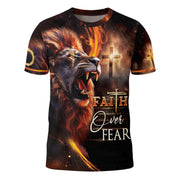 Faith Over Fear Fiery Lion & Cross Christian T-Shirt - Rust Field Wear