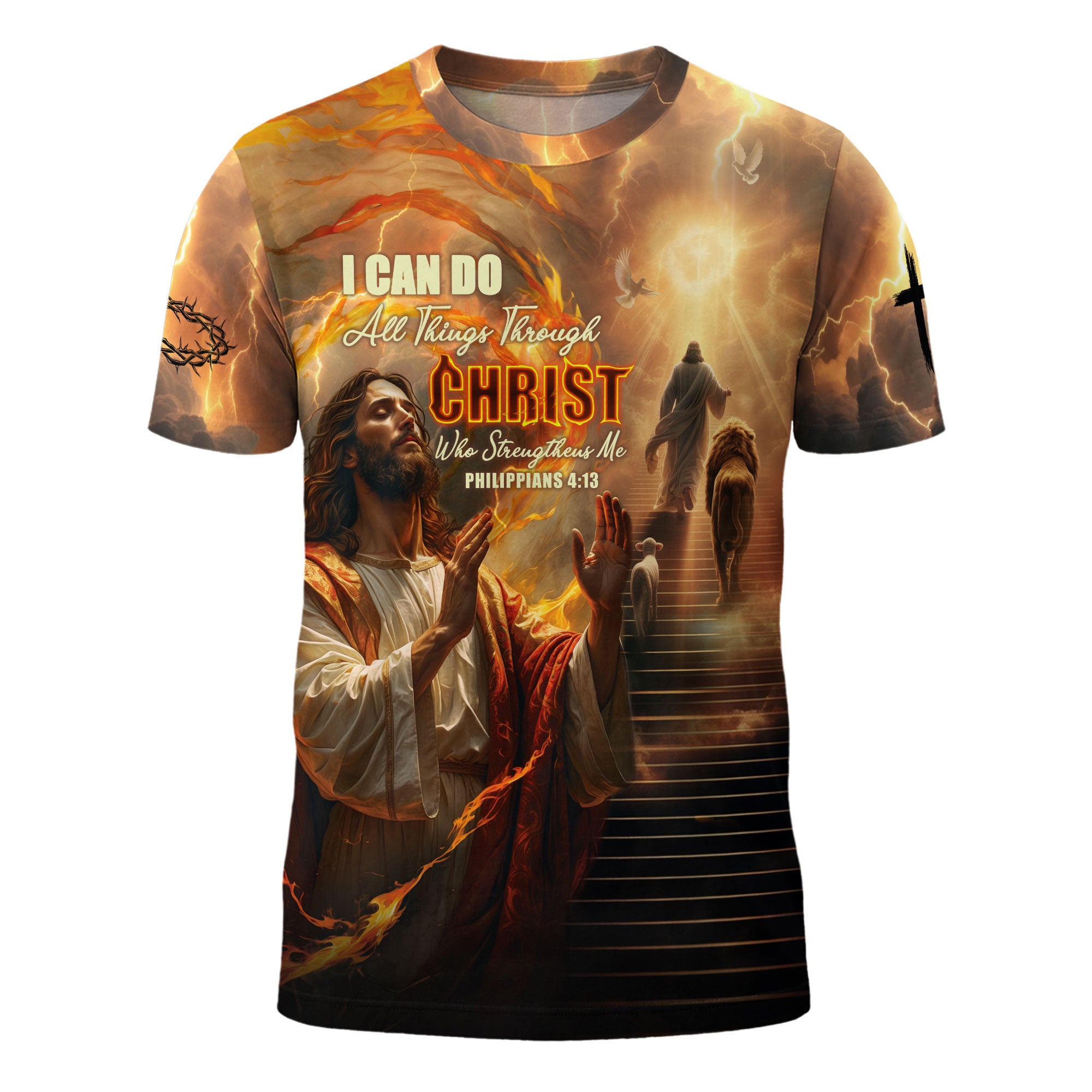 I Can Do All Things Through Christ Lion and Lamb Lightning Christian T-Shirt