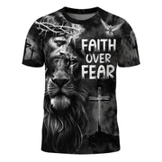 Faith Over Fear Jesus Lion of Judah Cross Christian T-Shirt