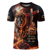 Jesus Lion Of Judah Cross Fiery Glory The Way The Truth The Life T-Shirt