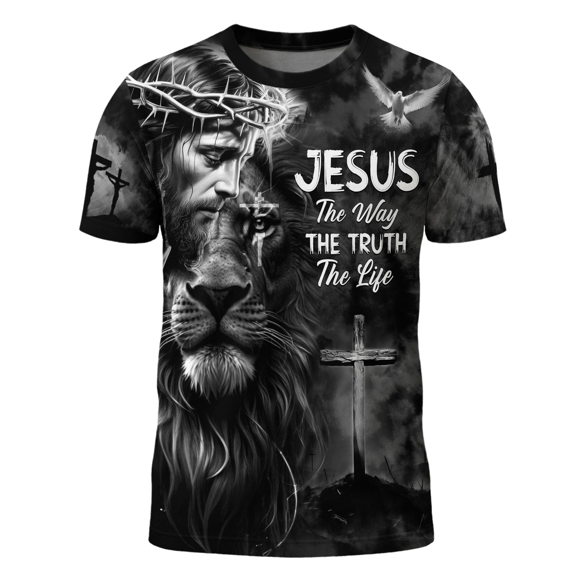 Black And White Jesus Lion Of Judah Cross The Way The Truth The Life T-Shirt
