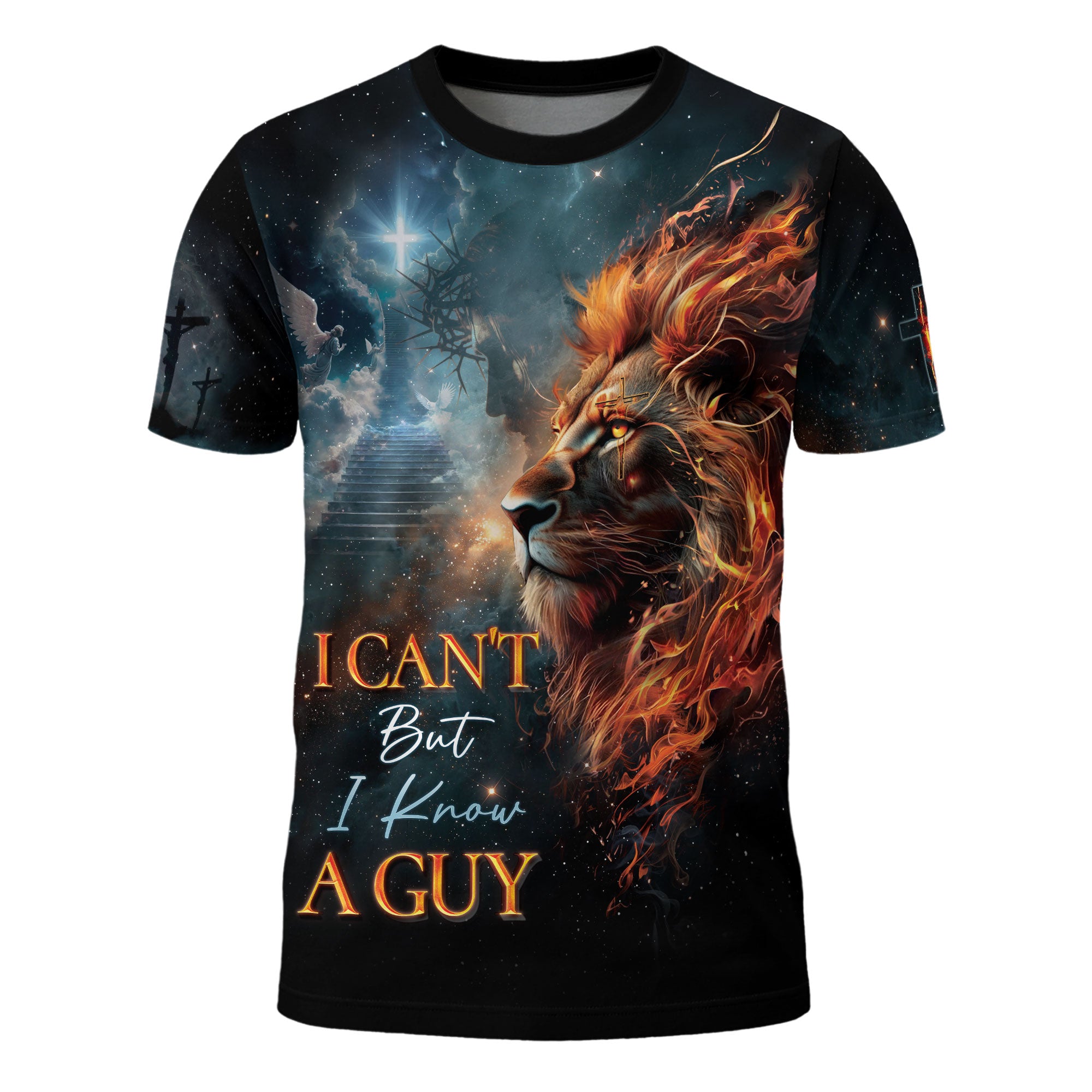 I Can’t But I Know A Guy Christian T-Shirt Lion of Judah Cross Design