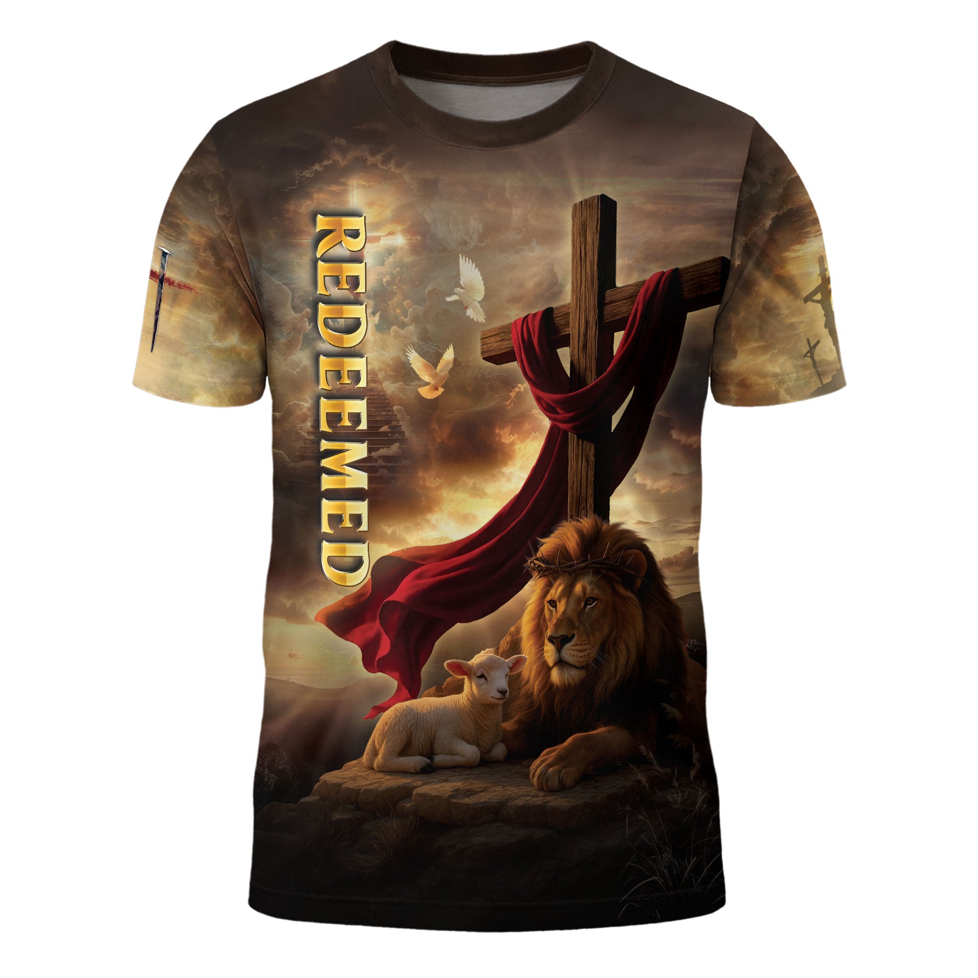 Redeemed Christian T-Shirt Lion Cross Lamb Faith Design