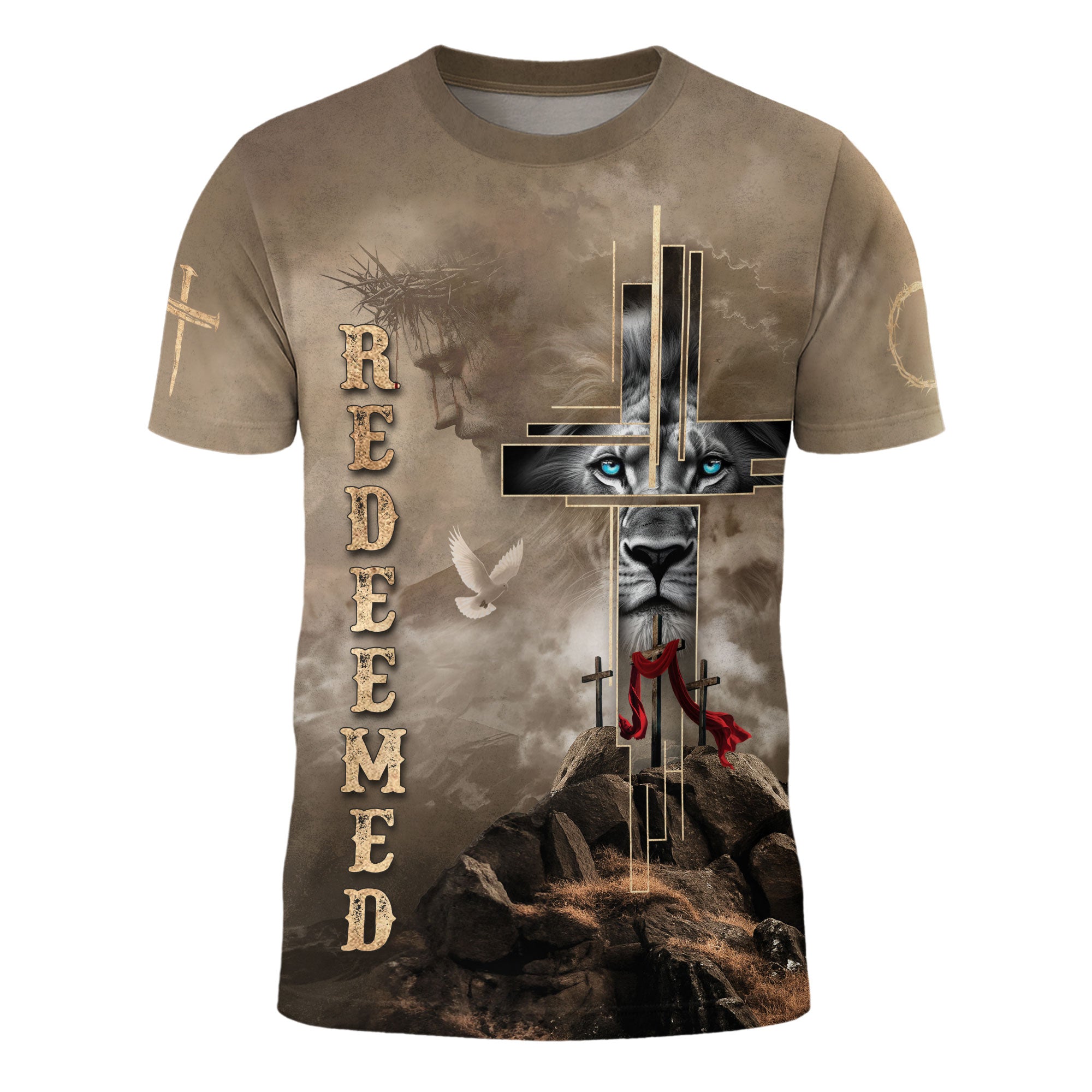 Redeemed Christian T-Shirt Lion Cross Desert Faith Design
