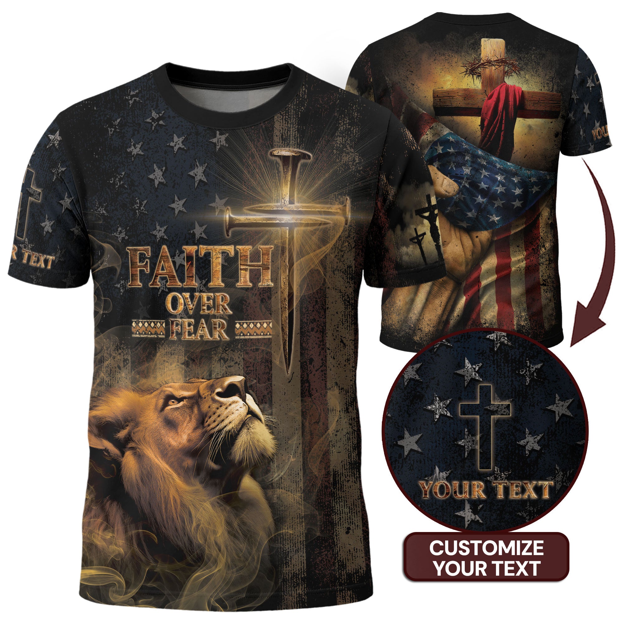 Custom Faith Over Fear Christian T-Shirt – Lion of Judah Spiritual Warrior Tee