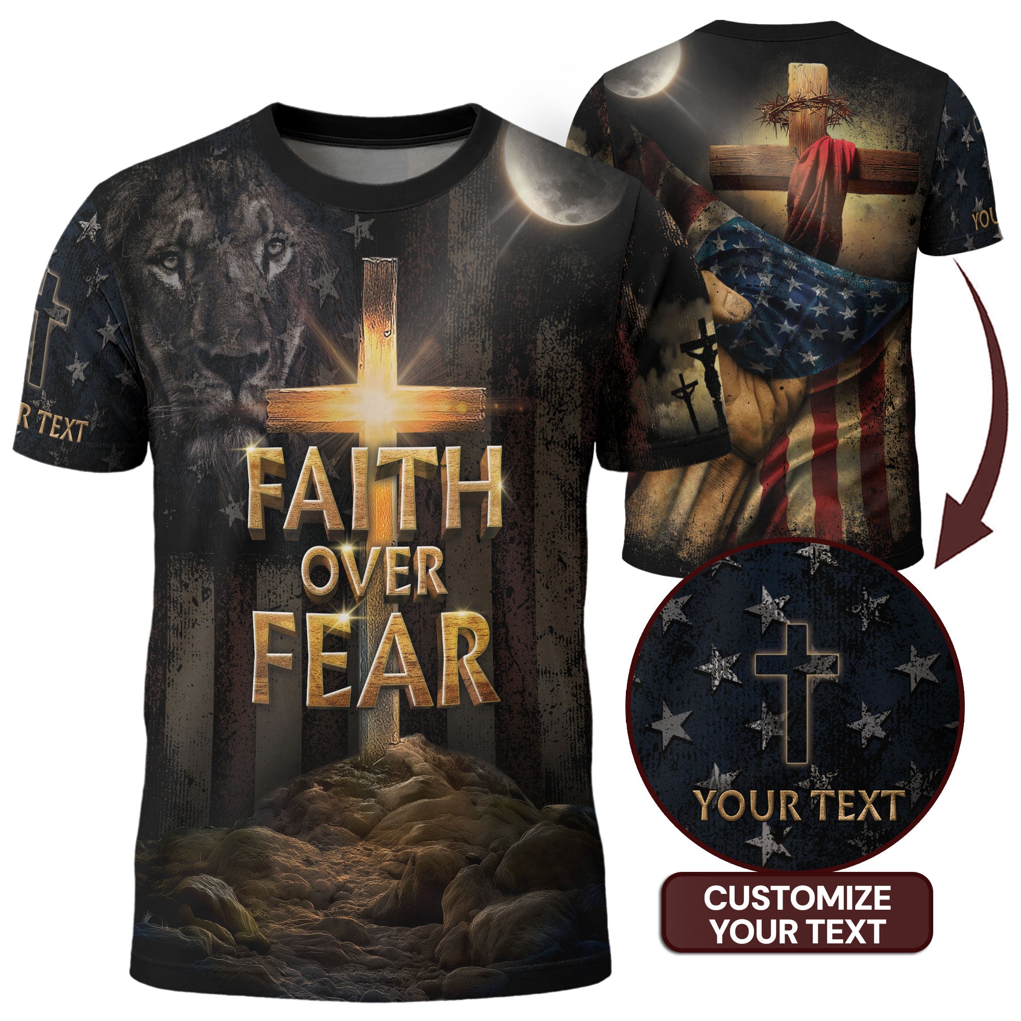 Custom Faith Over Fear Shirt – Cross & Lion Christian Warrior Tee
