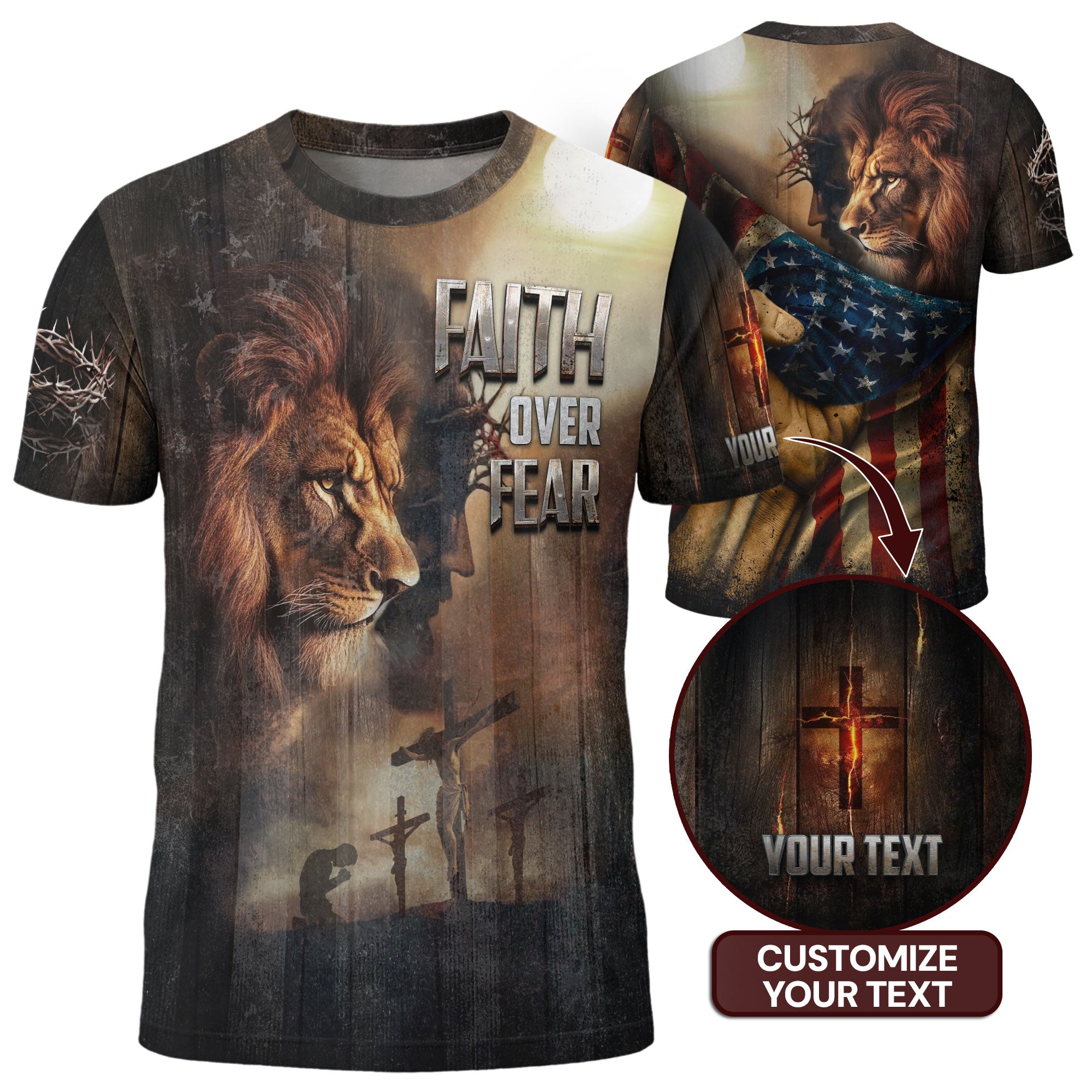 Custom Faith Over Fear T-Shirt – Calvary, Lion Christian Apparel