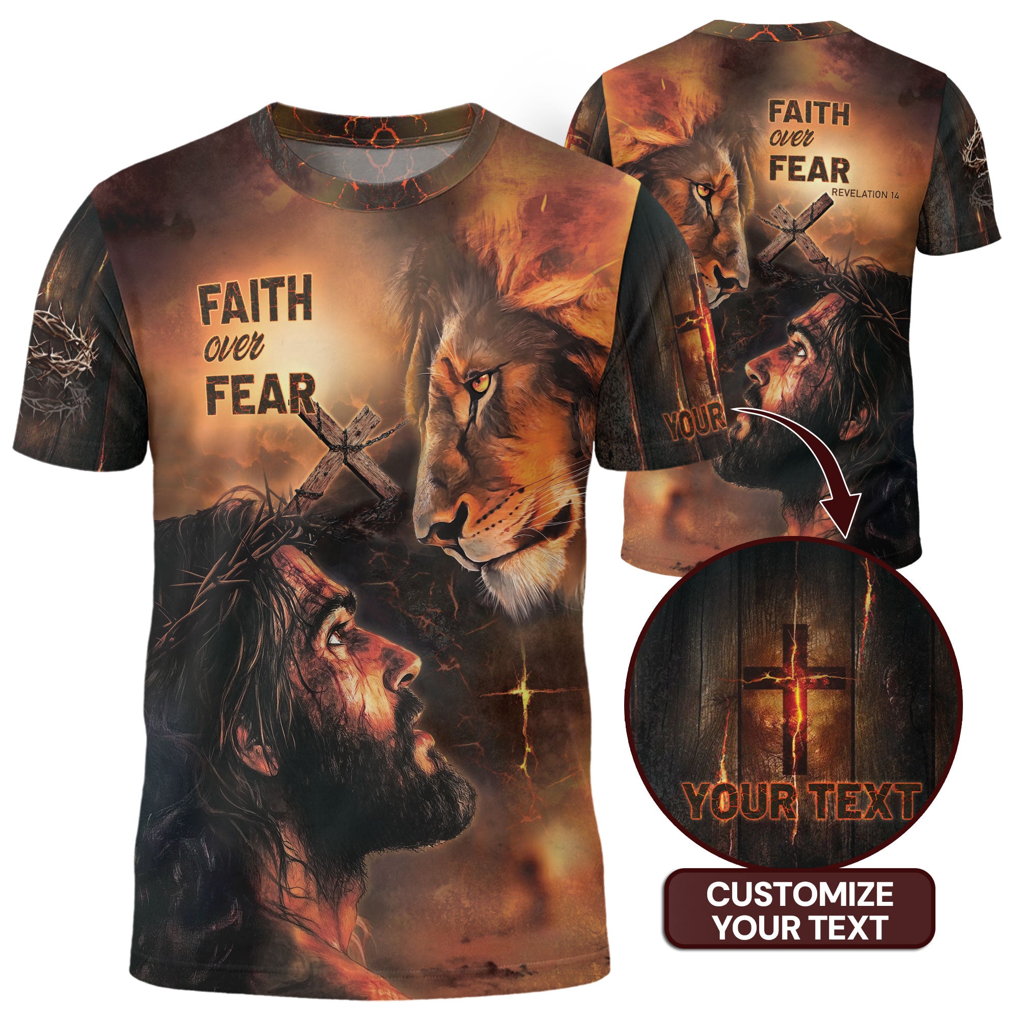 Custom Faith Over Fear Shirt – Jesus, Lion Christian T-Shirt for Bold Believers