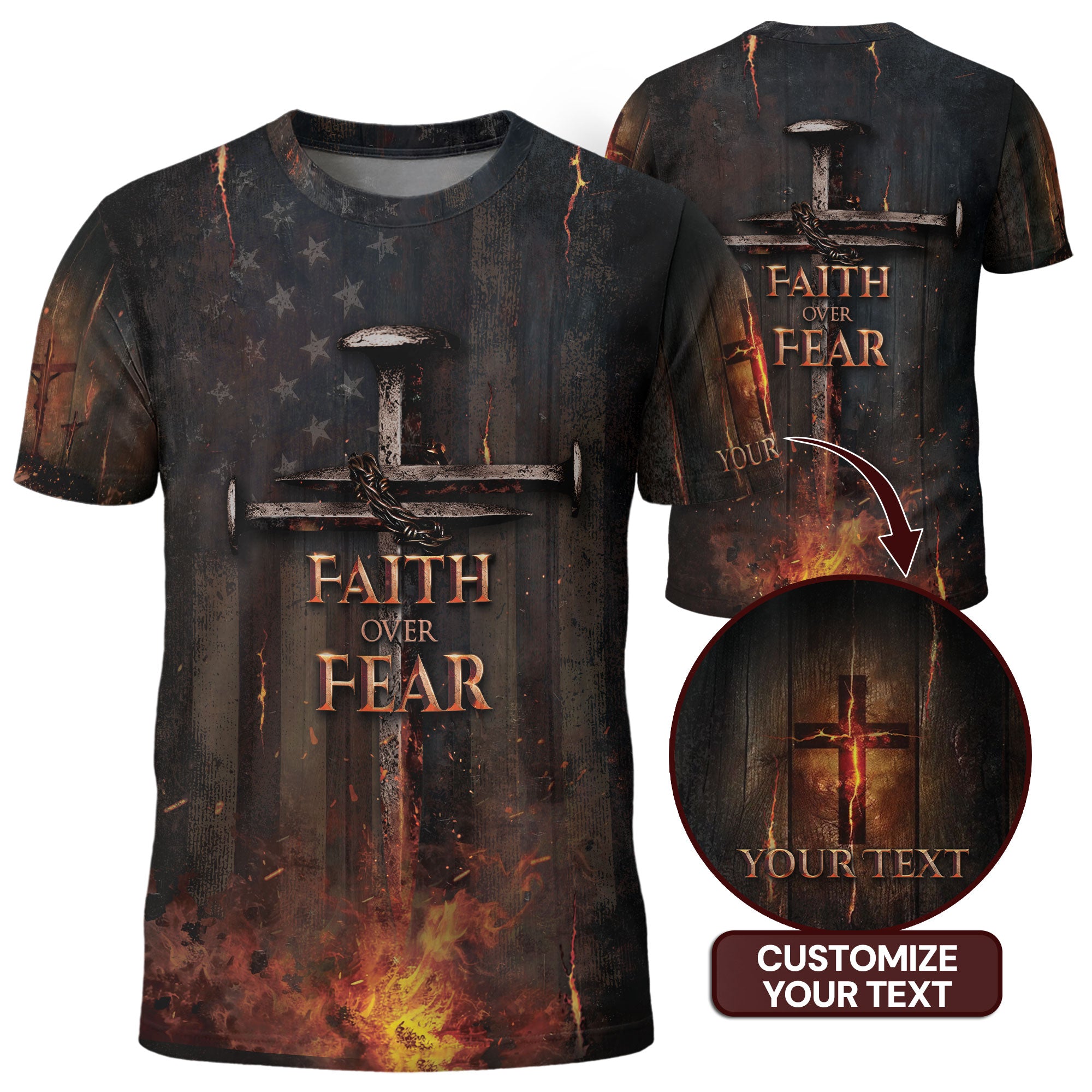Custom Faith Over Fear Fire Sword Shirt – Christian Warrior Tee