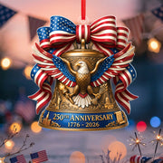 United States 250th Anniversary 1776-2026 Red White Blue Bow Acrylic Ornament Keepsake